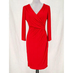 Lauren Ralph Lauren Dress Womens 8 Red Stretch Knit Ruched Bodycon Party